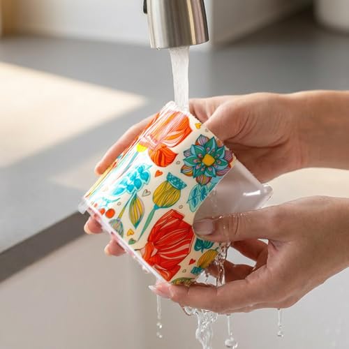 Kitchen Sink Sponge Holder, Dish Sponge Rack Cute Ceramic Brush Holder Farmhouse Kitchen Decor, Floral Dish Rack for Brush, Scrubbers, Bathroom, Sink (Red-Flower) - color: Red-Flower