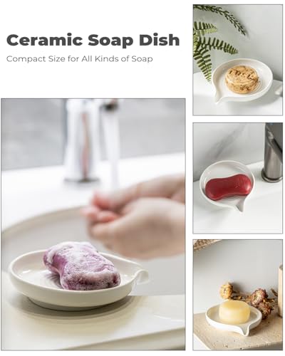 Self Draining Soap Dish, Ceramic Drain Soap Holder Waterfall Design Soap Saver for Shower, Bathroom, Sink, Kitchen and Countertop, Keeps Dry, White - color: White, size: Round