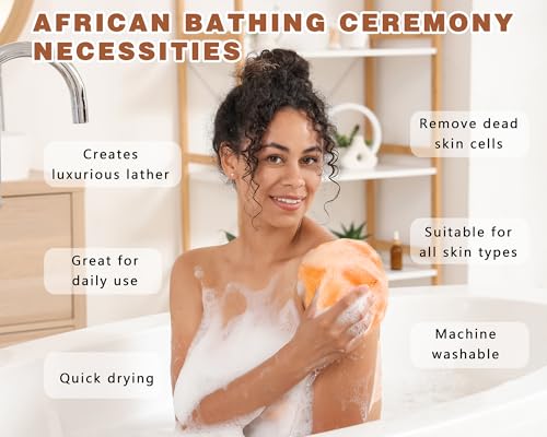 2 Pack African Net Sponge Exfoliating Body Scrubber Bath Sponge for Daily Use (Yellow + Dark Green) - color: Yellow + Dark Green
