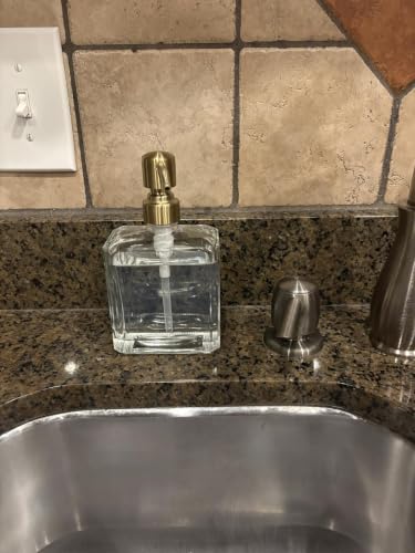 Clear Glass Soap Dispenser Retangular, Brushed Gold Pump, 13.5 oz | Rust Proof Stainless Steel Pump, Refillable, Hand Soap, Liquild Soap, Dish Soap - color: Gold, size: 13.5oz-Square