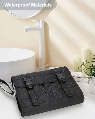Travel Hanging Toiletry Bag with Makeup Brush Board, Portable Toiletries Bag with Hanging Hook, Water Resistant Wash Bag, Makeup Organizer with Cosmetics for Full Sized Travel Essentials - Black - color: 03 Black with Brush Board, size: Large