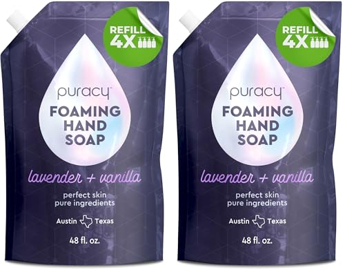 Puracy Foaming Hand Soap Refill - Plant-Powered Natural Hand Soap As Seen on TikTok, Non-Toxic, Sulfate-Free Liquid Soap, Moisturizing Foam Handwash Liquid (Lavender & Vanilla, 48 fl oz) (Pack of 2) - size: 48 Fl Oz (Pack of 2)
