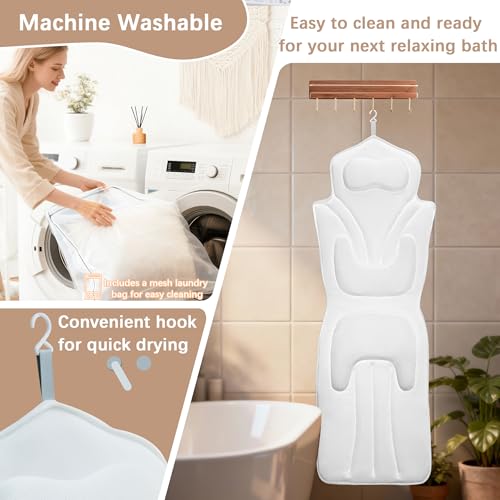 Full Body Bath Pillow for Bathtub Thickened 5D Air Mesh 144 Suction Cups | Bath Pillow Luxury Bathtub Pillow 3.7'' Head, Neck and Back Support Bath Tub Pillow Extra-Large 59 x 20 Inch Size - color: White, size: Large