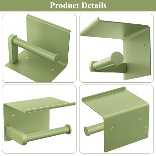 Tindbea Toilet Paper Holder with Shelf Adhesive or Screw Wall Mounted Toilet Paper Roll Dispenser Storage, Stainless Steel Bathroom Shelf Holder Accessories (Soft Sage Green) - color: L-soft Sage Green