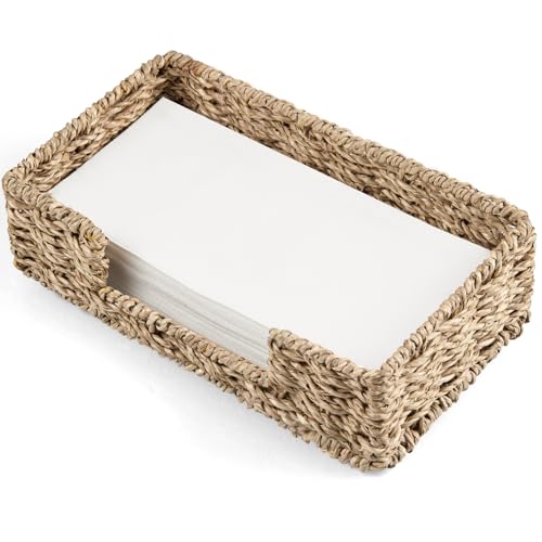 Napkin Holder for Bathroom, Woven Wicker Seagrass Guest Towel Holder Tray, Disposable Paper Hand Towel Holder for Bathroom Accessories, Dinner Napkin Holder for Kitchen Table Party - color: Light Brown, size: 9.45"L x 5.43"W x 2.91"H