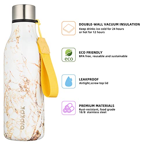 BJPKPK Insulated Water Bottles, 18 oz Stainless Steel Metal Water Bottle with Strap, BPA Free Leak Proof Jugs, Mugs, Flasks, Reusable Thermal Flasks for Sports & Travel, Marble-Amber - color: Marble-Amber, size: 18 Ounces, style: 18oz