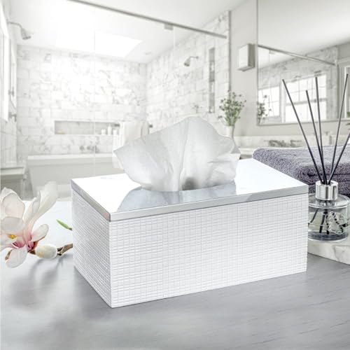 Creative Scents Estella Rectangle Tissue Box Cover - White Tissue Box Holder Rectangular - Decorative Tissue Holder for Bathroom - Elegant White Bathroom Accessories Decor - style: Rectangle Tissue Box