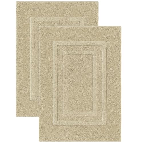 GOLD TEXTILES Premium Sand Bath Mat - 2 Pack 22x34 Inches - Not a Bathroom Rug - 100% Ring Spun Cotton - Highly Absorbent & Non Slip Shower Bathroom Floor Mat Towel - Machine Washable - color: Sand, size: 2 Pack 22x34