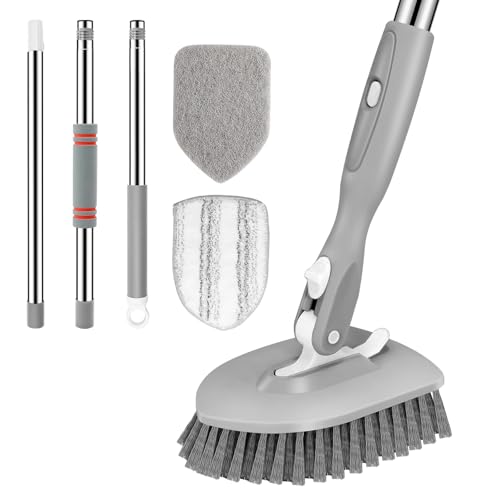 SetSail Tile Tub Scrubber Brush 3-in-1 Shower Scrubber with Adjustable Long Handle Shower Cleaner Brush and 3 Detachable Replacement Brush Heads for Cleaning Bathroom Kitchen Walls Tub Tile,Grey - color: Gray, size: 2 Pads