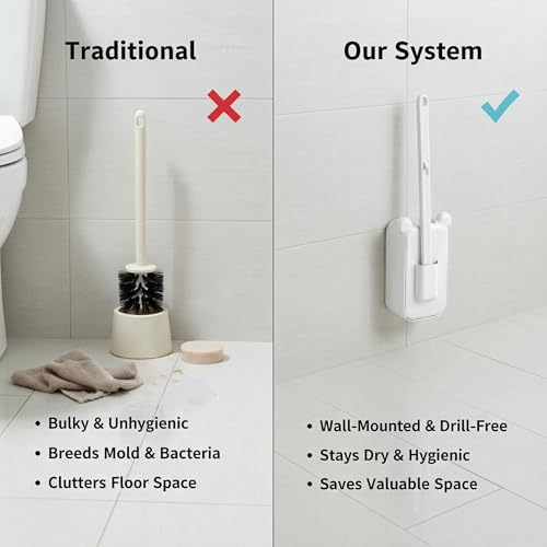 for Small Apartment Bathrooms – Disposable Toilet Brush Set with 32 Replaceable Heads, Wall-Mounted Holder, White Bathroom Cleaning Brush for Easy Daily Toilet Cleaning - color: White – 32 Refills Flip-open Toilet Brush