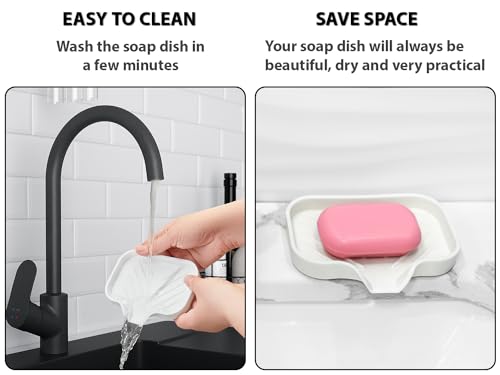 Silicone Soap Dish & Tray - Self Draining, Durable Rubber with Drainage - Kitchen & Shower Soap Holder - color: Cream, size: S(4.7X3.5) 1 PC