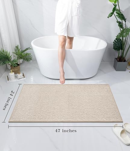 chakme Bathroom Rugs Mat 47x24, Ultra Thin Non Slip Bath Mat Quick Dry Absorbent Bath Mat for Bathroom Floor, (Light Beige, 47"x24") - color: Light Beige, size: 3'11" x 2'(Rectangular)