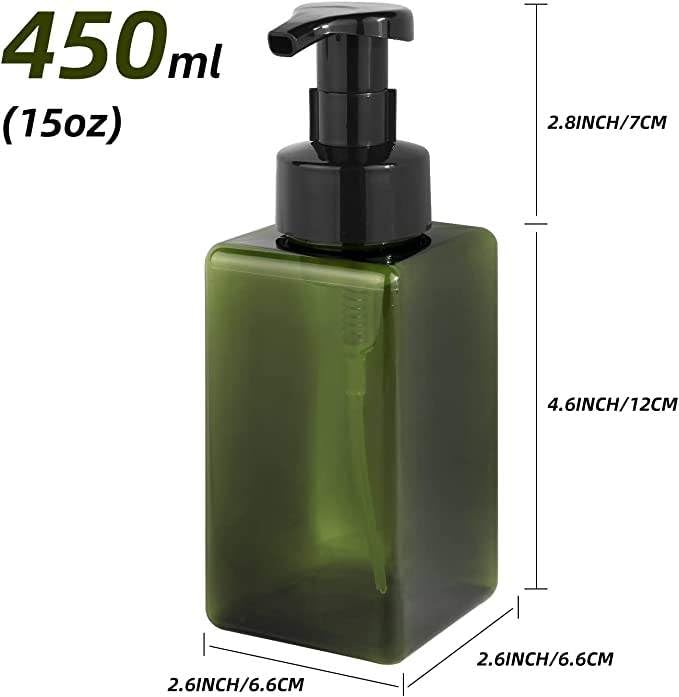 2Pcs Foaming Soap Dispenser, 450ml(16oz) Refillable Modern Square Pump Bottle for Shampoo, Body Wash, Liquid Soap, PETG Plastic Empty Soap Dispenser for Kitchen, Bathroom, Hospital (Green) - color: Green