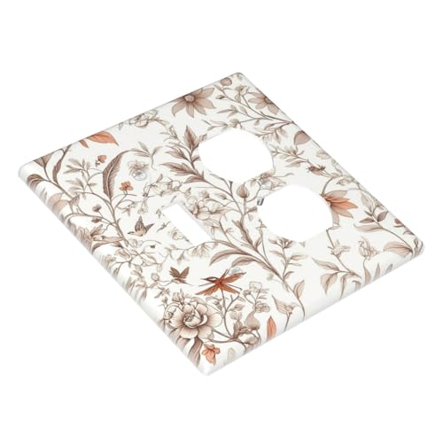 Light Switch Cover Plate Boho Floral Beige Flower And Leaf Botanical 2 Gang Decorative Switch Plates 1 Toggle Duplex Combo Outlet Covers GFCI Wall Plates for Bathroom Bedroom Decor - color: Boho Floral Beige Flower And Leaf Botanical, size: 1 Toggle 1 Dup