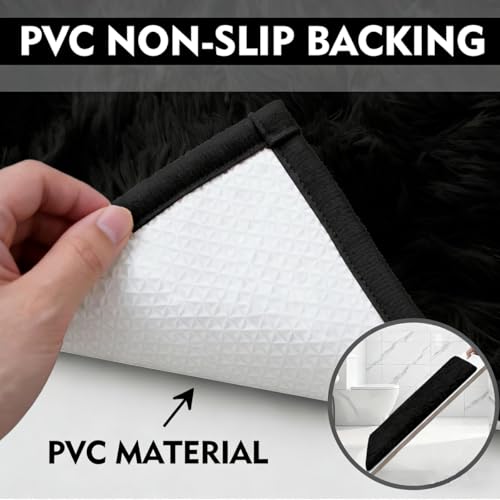 RUN HELIX Black Bathroom Rugs Sets 3 Piece Shaggy Bath Mat Non-Slip Mats Water Absorbent Bath Rug Floor Mats Soft Washable Shower Rug with U-Shaped Contour Rug Toilet Lid Cover Home Decor Accessories - color: Black