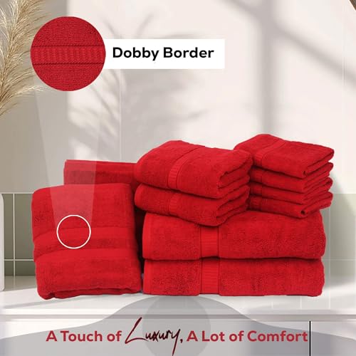 GOLD TEXTILES Premium Bath Towels Set (Pack of 4,27 x 54) 100% Ring-Spun Cotton Bathroom Towels for Hotel, Spa, Soft and Absorbent (27 x 54, Red - 4 Pcs) - color: Red, size: 4 Pack 27x54
