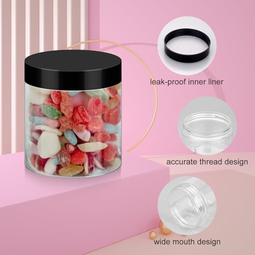 Loretoy 36 Pack 8 OZ Household Plastic Jars with Lids, BPA Free, Reusable, Refillable Transparent Cosmetic Containers for Bath Salts, Cosmetics, Powders, Beauty Product and Small Accessories, Black - color: Black, size: 8 Ounce