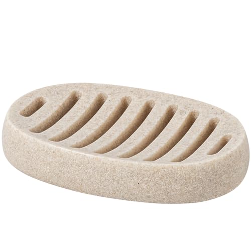 Soap Dish, Self Draining Bar Soap Holders, Oval Soap Saver Spone Holder Tray for Shower Bathroom Sink Countertop Kitchen Bathtub (Beige) - color: Beige