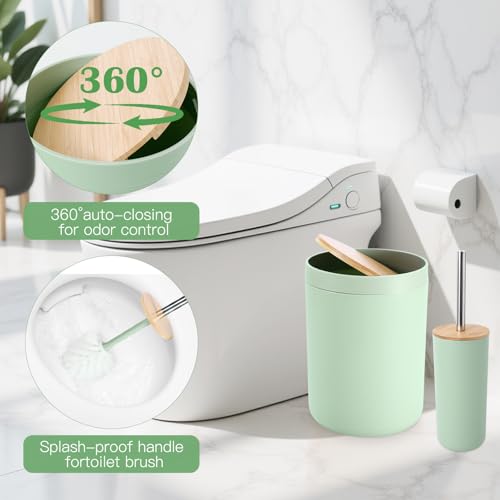 iMucci Bathroom Accessories Bathroom Sets with Shower Curtain, Bath Towel Set, Trash Can, Toilet Brush, Soap Dispenser, Bathroom Accessories Set Complete - size: Bath Set+Shower Curtain+Bath Towel Set, style: Green