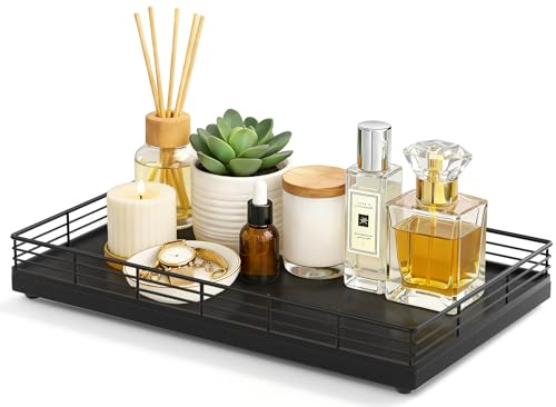 Bathroom Vanity Tray, 13" x 8" Oak Decorative Wooden Tray for Countertop | Large Bathroom Vanity Organizer, Rectangular Wood Tray for Perfume, Skincare & Storage, Vanity Dresser Counter Decor, Black - color: Black, size: 13" x 8" x 2"