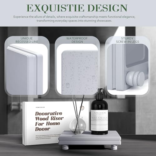 EOSAHR Wooden Tray Pedestal Stand for Home and Kitchen Decor – Decorative Tray for Soap Holder & Bathroom Essentials – Multi-Functional Bathroom Counter Organizer (Grey) - color: Gray