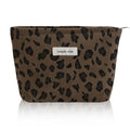Wudygirl Makeup Bag Travel Cosmetic Bag for Women Small Makeup Pouch with Handle Zipper Cosmetic Pouch Handbag Aesthetic 8.3" x 5.9"(Brown Leopard) - color: Brown Leopard