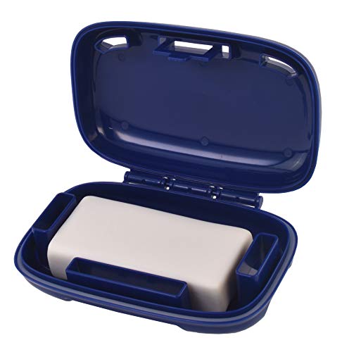 PORTINEER Carry-Dri MAX Bar Soap Holder Box Container - Case Vents Dries Bar And Doesn't Leak - Travel Dish For Home School Gym Travel Hiking - Patented Container Design - Blue