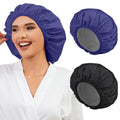 2 Pack Shower Caps for Women, Reusable Waterproof Shower Cap with Elastic Band, Thickened Waterproof Fabric Shower Bonnet for Braids, Long Hair (Black and Blue) - color: Color 02