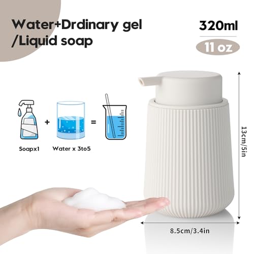 YAUKPH Striped Foaming Hand Soap Dispenser with Leak-Proof Pump for Bathroom and Kitchen Countertop 11oz Beige - color: Beige, size: Foaming Dispenser