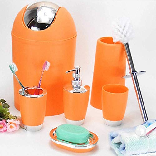 6Pcs Bathroom Accessory Tumbler Toothbrush Holder Bin Soap Dish Dispenser (Orange) - color: Orange