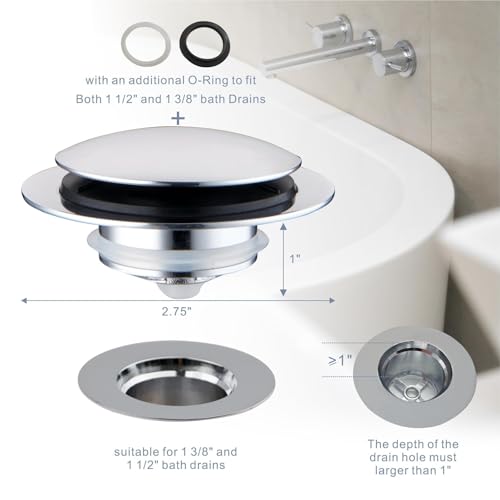 Chrome Plated Universal Tub Dain Stopper, Hidrop Pop Up Bath Drain Tip Toe Bathtub Drain Stopper,Conversion Kit Assembly, Replaces Lift and Turn, Tip-Toe and Trip Lever drains for Tub, EZ Install - color: Chrome