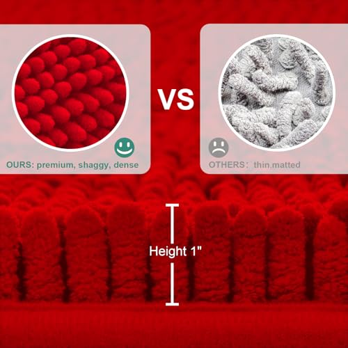 HOMEIDEAS 3 Pieces Red Bathroom Rugs Set, Ultra Soft Non Slip Bath Rug and Absorbent Chenille Bath Mat, Includes U-Shaped Contour Rug, Bath Mat and Toilet Lid Cover, Perfect for Bathroom, Tub - color: Red, size: 20"x32"+U 20"x24"+Cover 18"x21"
