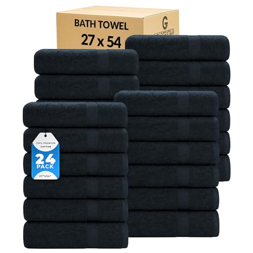 GOLD TEXTILES Premium Bath Towels Set (Pack of 24,27 x 54) 100% Ring-Spun Cotton Bathroom Towels for Hotel, Spa, Soft and Absorbent (27 x 54, Grey - 24 Pcs) - color: Grey, size: 24 Pack 27x54
