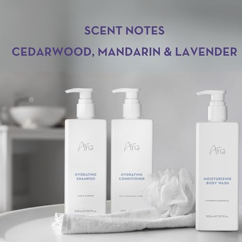Aria Shower Set - Shampoo, Conditioner, Body Wash - Scented with Cedarwood, Green Mandarin, Lavender - Vegas Hotel Bath Amenities - 10 oz, White - size: 10 Fl Oz (Pack of 3)