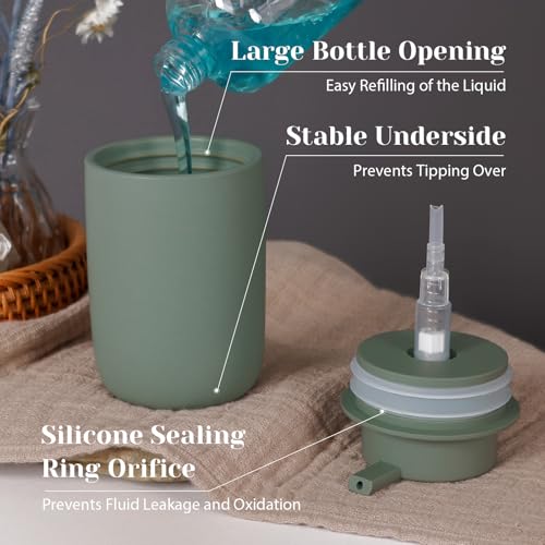 INGOFIN Ceramic Lotion Soap Dispenser Set, 2 Pack (12 oz) Bathroom Hand Soap Dispenser with Pump, Liquid Hand and Dish Soap Dispenser Set, 8 Pcs Clear Stickers, for Kitchen Bathroom-Matte Green - color: Matte Green-liquid