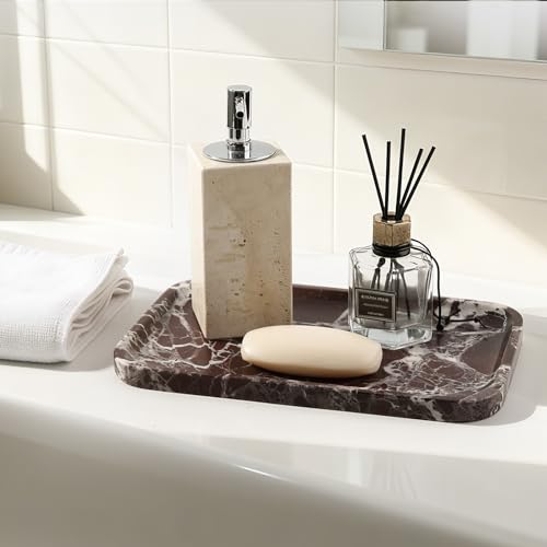 Marble Vanity Tray, 11.8in Stone Bathroom Tray for Countertop, Red Decorative Tray for Dresser Organizer, Luxury Serving Tray for Kitchen, Storage Dish for Kitchen Sink, Perfume, Jewelry Holder - color: Rose Red