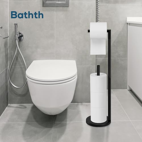 Toilet Paper Holder Stand, Toilet Paper Stand Black, Free Standing Toilet Paper Holder, Toilet Paper with Storage by Bathth - color: Black