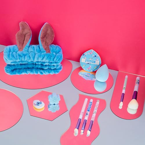 Get Trend Disney Stitch Makeup Brush and Sponge Set for Girls, Teens with Headband Powder Puffs Soft Brushes and Beauty Sponges, Gifts for Girls (Blue Stitch) - color: Blue Stitch
