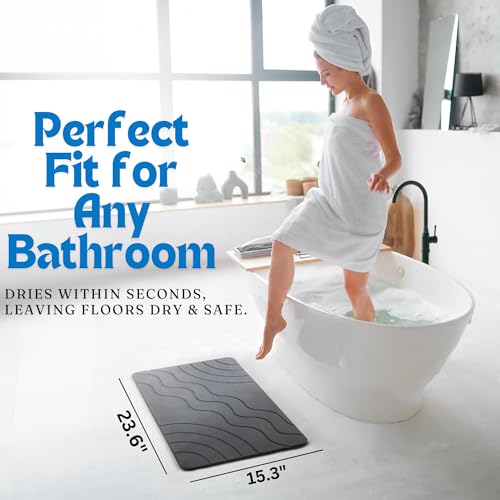 Stone Bath Mat Quick Drying Diatomaceous Earth Bath Mat Non Slip Shower Mat Super Absorbent Stone Bath Mats for Bathroom, Floor, Kitchen Counter, Easy to Clean (23.6” X 15.3”, Dark Gray) - color: Dark Grey