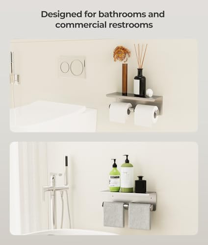 FreshGlow Double Toilet Paper Holder with Shelf, Wall Mount Tissue Roll Holder for Bathroom, 304 Stainless Steel Commercial Toilet Paper Dispenser with Phone Shelf, Brushed Nickel - color: Brushed Nickel
