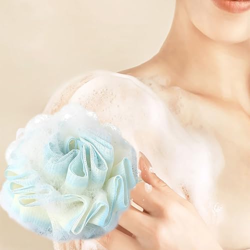 2-Pack Gradient Loofah Sponges for Women＆Men and All Skin Types＆Luxury Spa & Bath Exfoliator, Premium Exfoliating Shower and Bath Sponge Set - Yellow＆Blue - style: 【Gradient】Blue＆Yellow