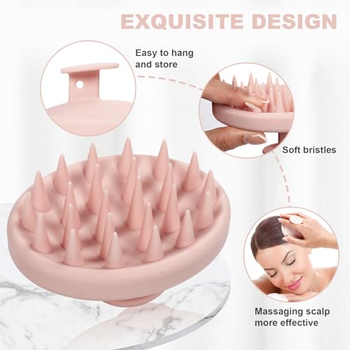 Meartchy Silicone Scalp Massager, Scalp Scrubber for Hair Growth with Soft Bristles, Scalp Exfoliator Brush Dandruff Removal Shampoo Brush for Wet Dry Scalp Care (Light Pink) - color: Light Pink
