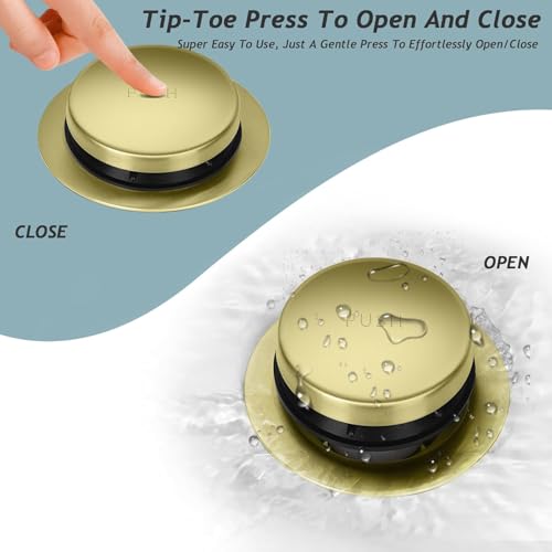 Tip-Toe Bathtub Drain Kit with Two-Hole Overflow Plate, Premium Quality Bath Tub Drain Replacement fits for All Bathtub, Universal Fine/Coarse Thread Bathtub Stopper (Brushed Gold) - color: Brushed Gold