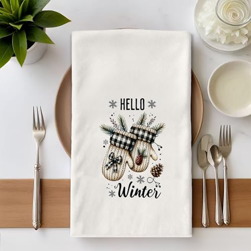Snowman Gloves Kitchen Towels Gifts Set, Funny Christmas Xmas Decor, Winter, Hello Winter Snowman Hand Towels Dish Towels for Kitchen Bathroom, 16x24 Inch, Set of 2 - color: Snowman2
