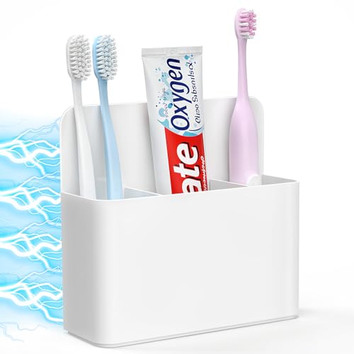 MoKo Magnetic Toothbrush Holders for Cruise Essentials, Travel Toothbrush Holder for Bathrooms, Wall Mounted Tooth Brush & Toothpaste Organizer, Cruise Must Haves, White - color: White
