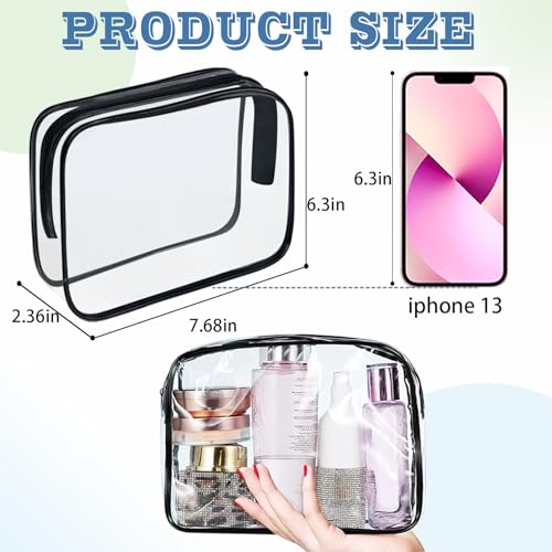 16 Pieces Clear Makeup Bags Bulk, TSA Approved Toiletry Bag for Travel, PVC Waterproof Travel Pouches Clear Pouch with Zipper for Men and Women Carry-on Travel Essentials Cosmetic Bags (Black-M) - color: Black-M