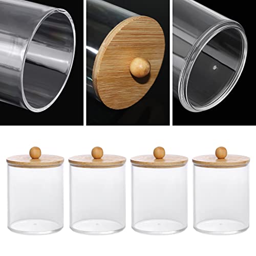 Tbestmax 4 Pack Qtip Holder, 10-Ounce Bathroom Organizer Accessories Storage Containers Clear Plastic Apothecary Jars with Bamboo Lids for Cotton Ball, Cotton Swab, Floss - color: Group A - 4 Pcs 10 oz