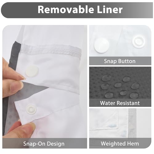 No Hook Shower Curtain with Snap in Liner, Waffle Shower Curtain Set for Bathroom, Hotel Style with Semi-Sheer Top Window, Waterproof & Washable, Dark Grey, 71" W x 86" L - color: Dark Grey, size: 71"W x 86"L (Pack of 1)