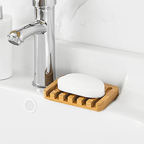 6 Pack Bamboo Soap Dishes, Self Draining Soap Tray with Slanted Waterfall Design, Bar Soap Holder for Shower, Bathroom, Kitchen, Sinks and Countertop, 5.1 x 3.5 x 0.7 Inch