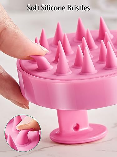 HEETA Scalp Massager Hair Growth 2-Pack, Soft Silicone Scalp Scrubber Shampoo Brush for Exfoliation Dandruff Removal Head Massage Stress Relax, Wet & Dry Use for Women Men Thick Thin Curly Hair Care - color: Purple & Pink